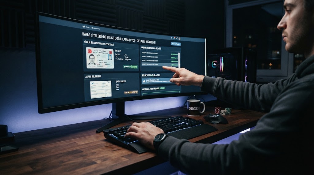 bahis sitelerinde belge dogrulama kyc detaylarını inceleyen oyuncunun gözünden ekran görünümü.